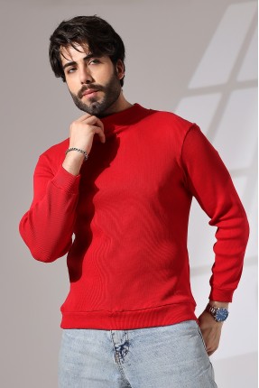 Yarım Balıkçı Kaşkorse Sweatshirt 20362 KIRMIZI