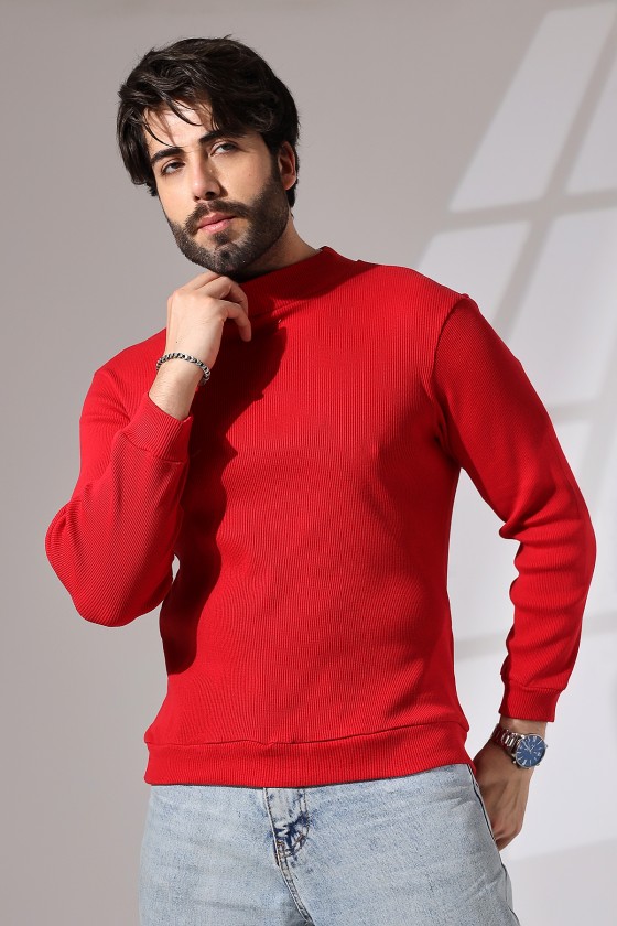 Yarım Balıkçı Kaşkorse Sweatshirt 20362 KIRMIZI