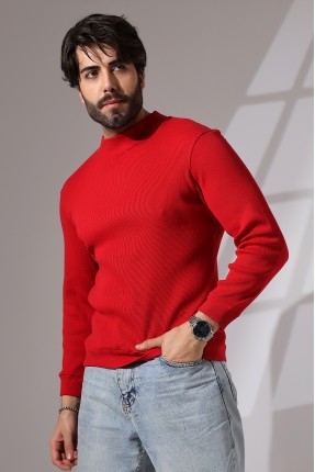 Yarım Balıkçı Kaşkorse Sweatshirt 20362 KIRMIZI