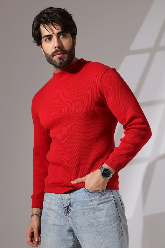 Yarım Balıkçı Kaşkorse Sweatshirt 20362 KIRMIZI