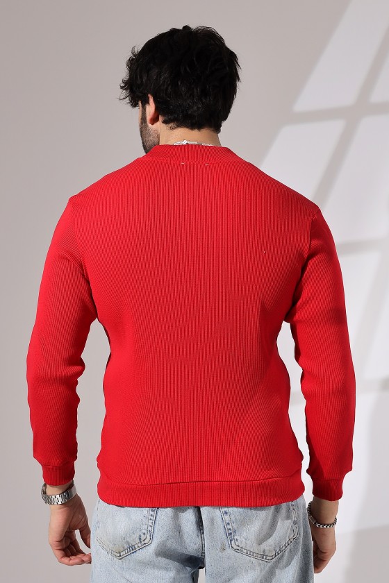 Yarım Balıkçı Kaşkorse Sweatshirt 20362 KIRMIZI