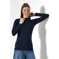 Yarım Balıkçı Kompakt Likralı Yaka Uzun Kol Bluz 19939 LACİVERT