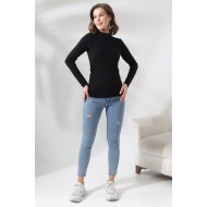 Yarım Balıkçı Kompakt Likralı Yaka Uzun Kol Bluz 19939 SİYAH