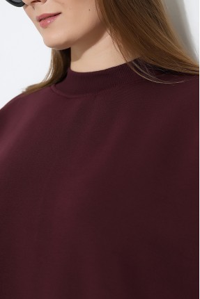 Yarım Balıkçı Yaka Oversize Geniş Kesim Pamuklu Yumuşak Dokulu Basic Kadın Tunik Sweatshirt 21910 MÜRDÜM