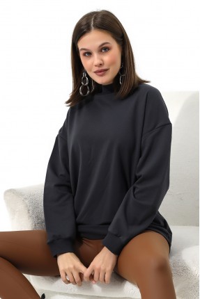 Yarım Balıkçı Yaka Uzun Sweatshirt 19556 FÜME