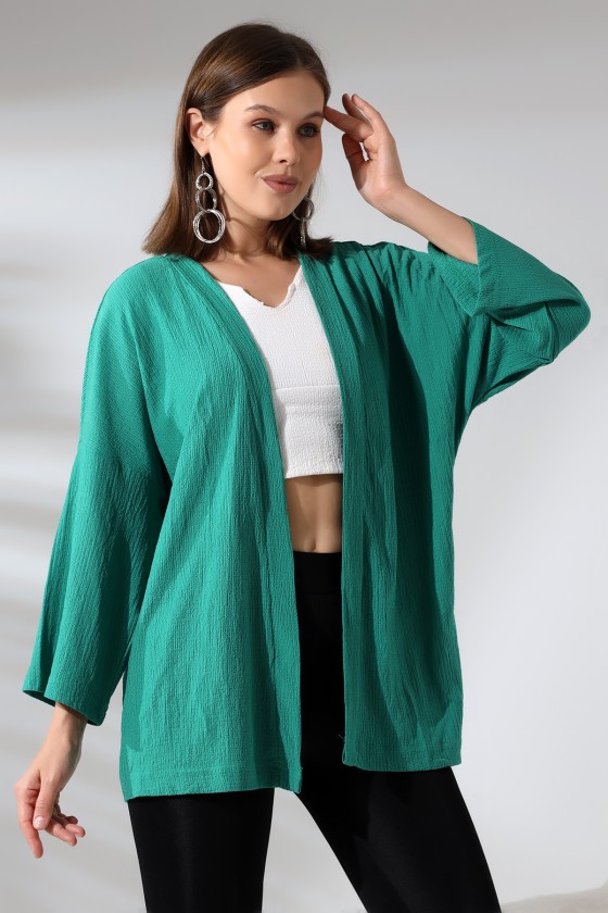 Bürümcük Kumaş Kimono Hırka 21062 YEŞİL